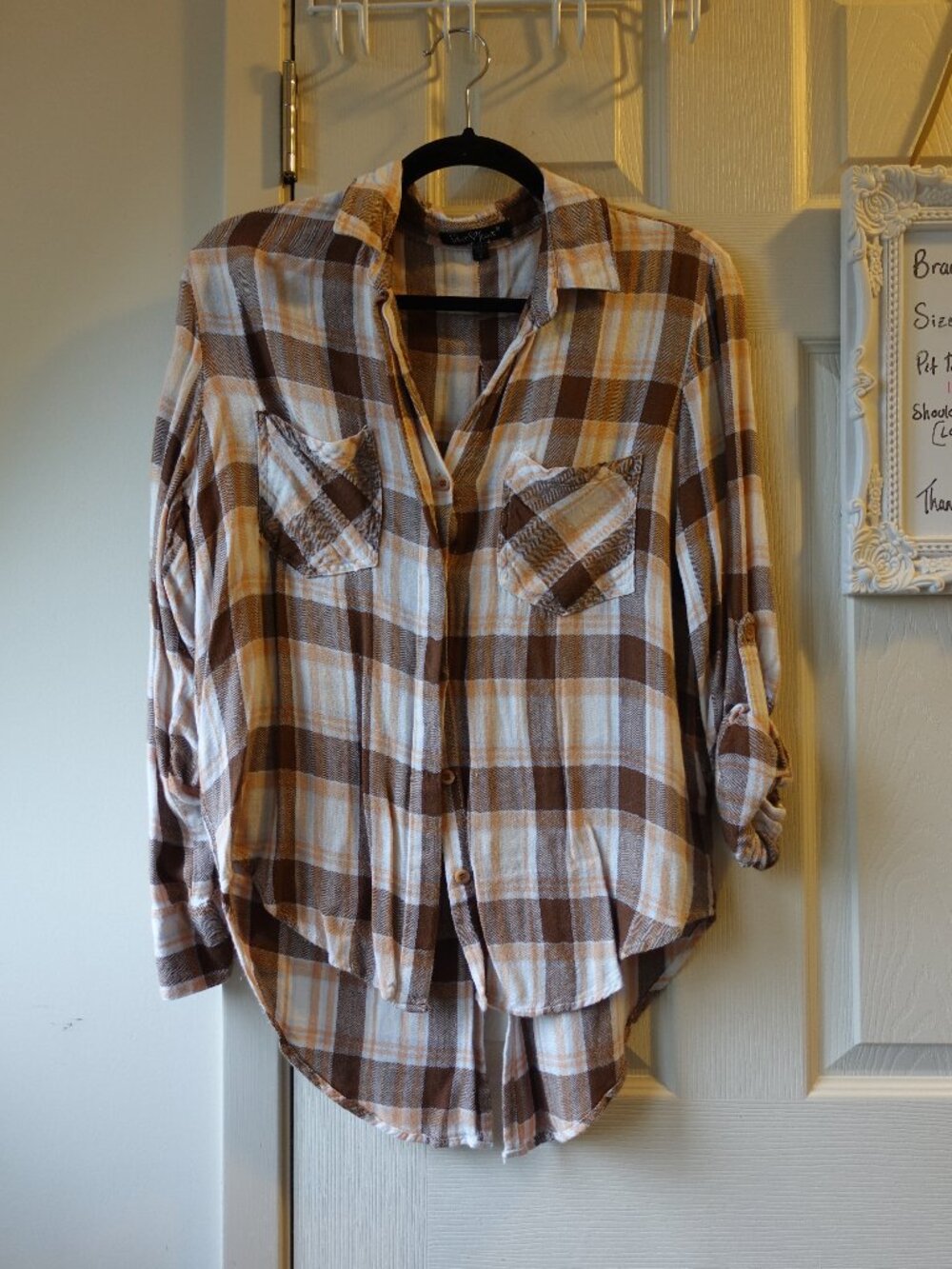 Velvet Heart Brown and White Plaid Button-Down Shirt